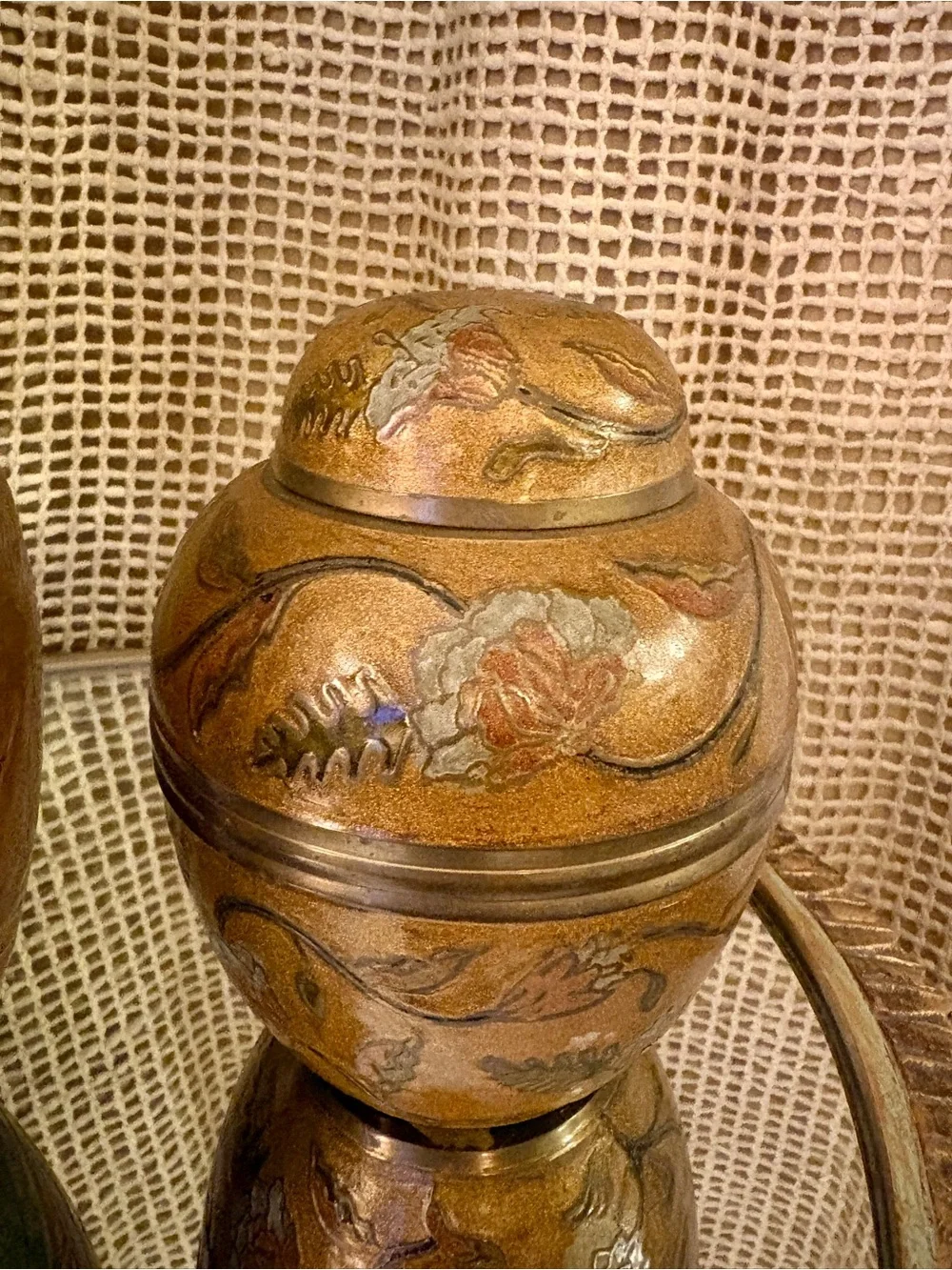 Pair of Vintage Hand-Painted Cloisonné Ginger Jars
